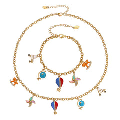 Enamel Cubic Zirconia Multi-Charm Jewelry