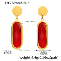 Gold-Tone Oval Glass Drop Earrings