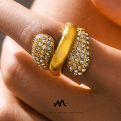 18K Gold-Plated Double Teardrop Cubic Zirconia Ring