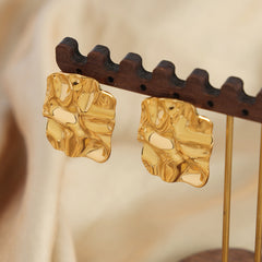 Sculptural Crinkled Rectangle Stud Earrings