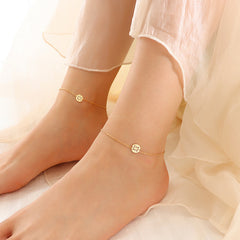 18K Gold-Plated Round Character Charm Anklet