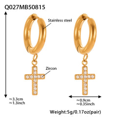 Cubic Zirconia Cross Charm Hoop Earrings