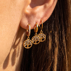 18K Gold-Plated Cubic Zirconia Tree Charm Earrings