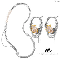 Freshwater Pearl and Stone Hoop Earrings