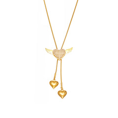 Sparkling Wing and Heart Y Necklace