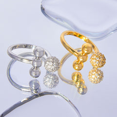 Polished Ball and Sparkling Sphere Open Ring