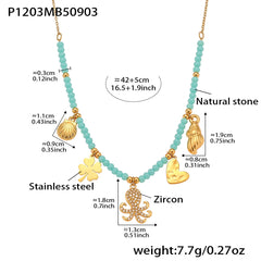 Crystal Bead Ocean Charm Necklace