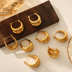 Ridged U-Shaped Statement Hoop Earrings