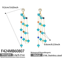 Natural Crystal Bead Chain Drop Earrings