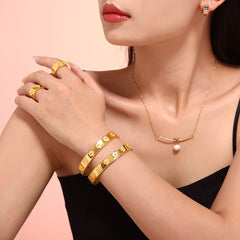 Embossed Floral Ring & Bangle Bracelet