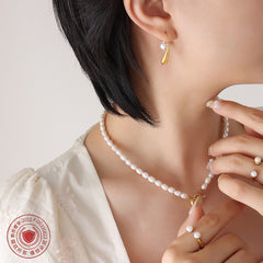 Curved Pearl-Look Drop Earrings