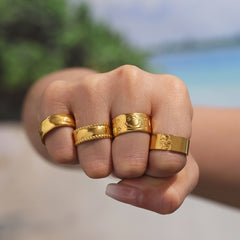 Gold-Tone Textured Stainless Steel Open Rings