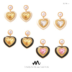 Heart-Shaped Glass Accent Drop Earrings