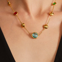 Faceted Glass Round Station Necklace