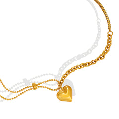 Heart Pendant Pearl-Look Chain Necklace