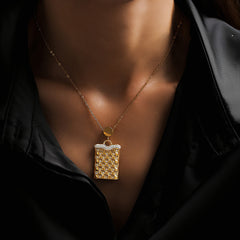 18K Gold-Plated Rectangular Stone Pendant Necklace