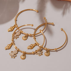 18K Gold-Plated Ocean Charm Open Cuff