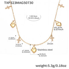 Cubic Zirconia Heart and Cross Charm Jewelry