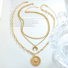18K Gold-Plated Lion Coin Layered Necklace
