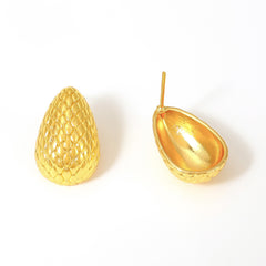 18K Gold-Plated Textured Teardrop Copper Stud Earrings