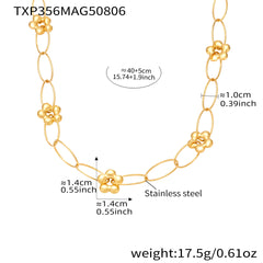 Flower Accent Oval Link Necklace or Bracelet