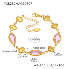Gold-Tone Glass Accent Heart Link Bracelet