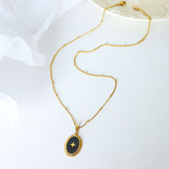 Gold-Tone Enamel Starburst Oval Necklace