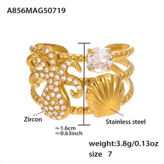 Ocean Motif Cubic Zirconia Open Rings