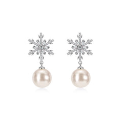 Camille Pearl Pavé Snowflake Stud Earrings