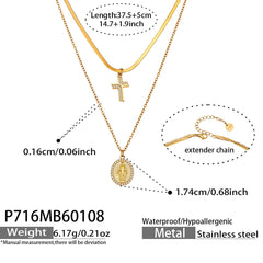 Cross and Coin Layered Necklace