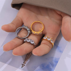 Three-Stone Cubic Zirconia Stainless Steel Ring