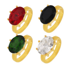 18K Gold-Plated Oval Glass Statement Ring