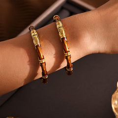 18K Gold-Plated Bamboo-Style Enamel Open Cuff