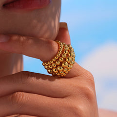 Five-Row Stainless Steel Beaded Open Ring