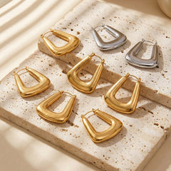 Polished Geometric Stainless Steel Hoop Earrings