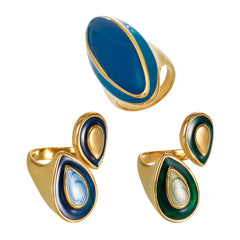 Oval Enamel Statement Ring Collection