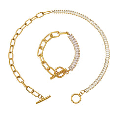 Cubic Zirconia Mixed-Link Toggle Necklace & Bracelet