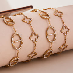 18K Gold-Plated Cubic Zirconia Clover & Link Bracelets