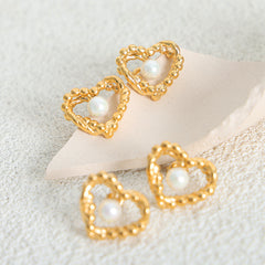 Pearl-Look Open Heart Stud Earrings