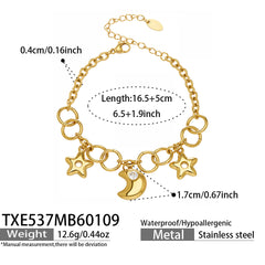 Star & Crescent Moon Charm Necklace or Bracelet