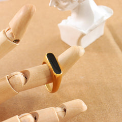 18K Gold-Plated Black Enamel Geometric Ring