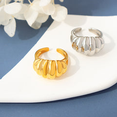 Ribbed Sculptural Stainless Steel Open Ring