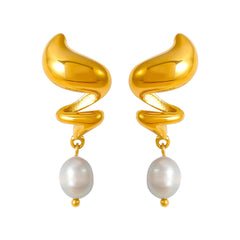 18K Gold-Plated Spiral Freshwater Pearl Earrings