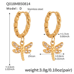 Cubic Zirconia Dragonfly Charm Earrings