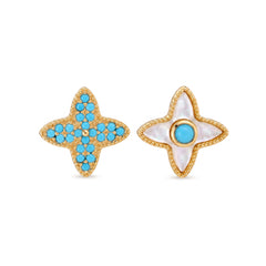 Marielle Vintage-Inspired Turquoise Clover Stud Earrings