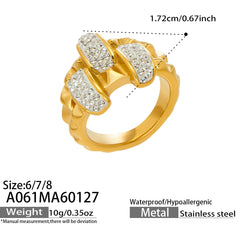 18K Gold-Plated Double-Band Rhinestone Ring