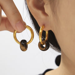 Stone Accent Charm Hoop Earrings