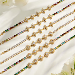 Four-Petal Cubic Zirconia Flower Bracelet Designs