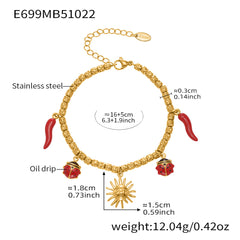 18K Gold-Plated Sun and Chili Charm Bead Bracelet