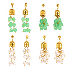 Aventurine or Pearl-Look Floral Drop Earrings